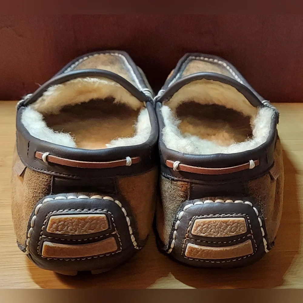 OVERLAND MEN'S DYED & TIPPED SHEEPSKIN LEATHER & FUR LINED PENNY LOAFERS SIZE 10 - Picture 13 of 16